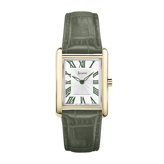 Accurist Women's Rectangle Green Leather Watch