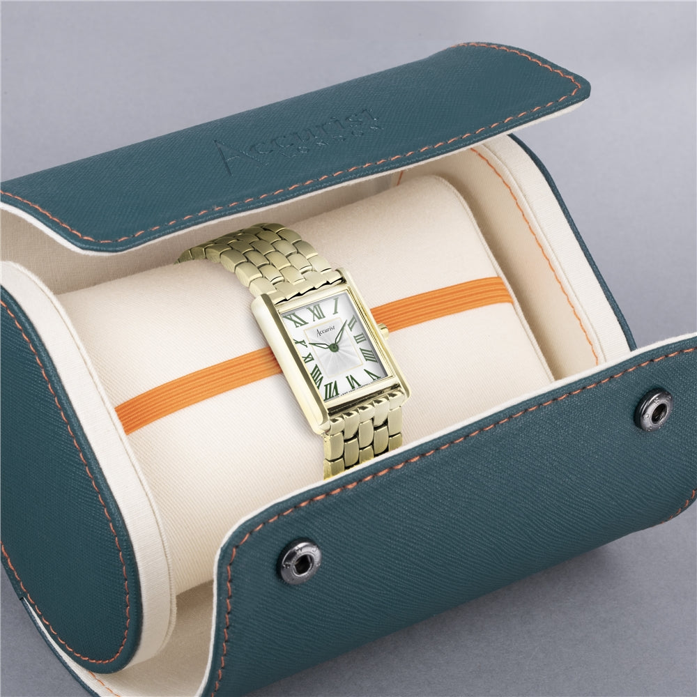 Accurist Women's Rectangle Green Numeral Gold Watch