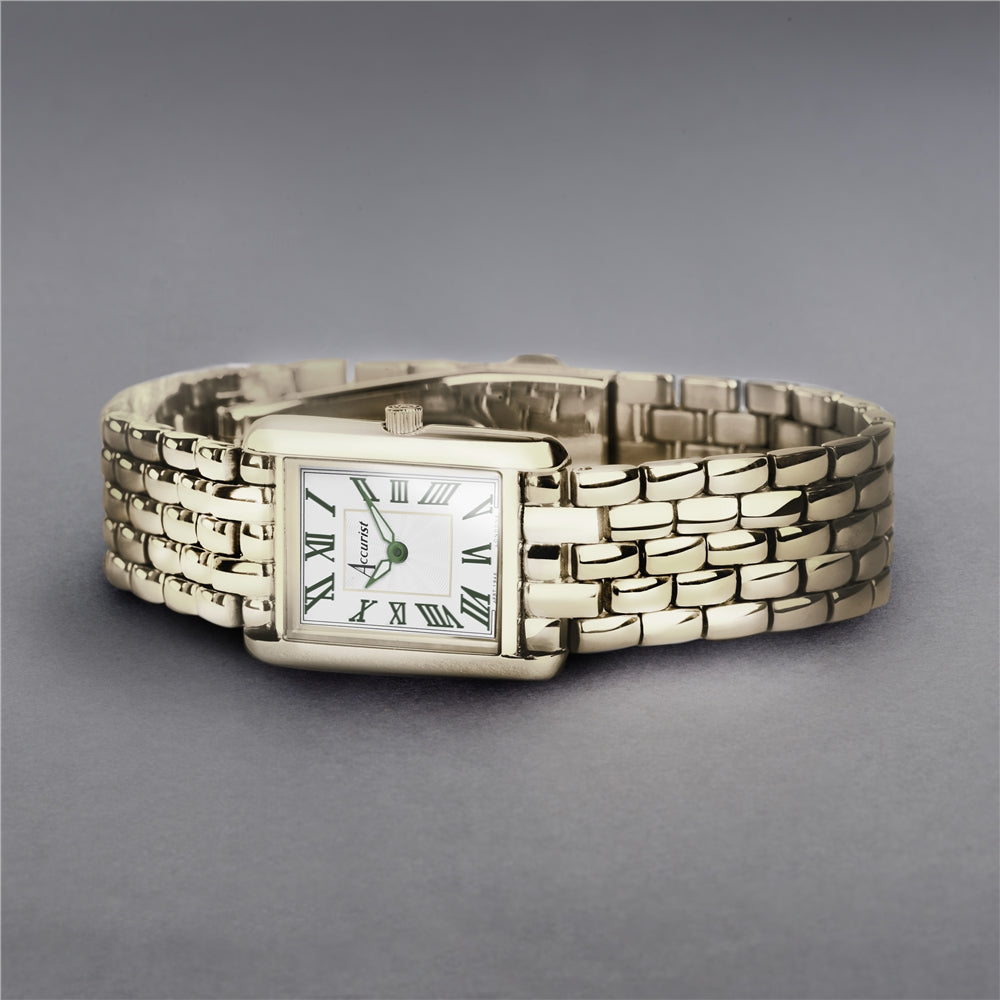 Accurist Women's Rectangle Green Numeral Gold Watch