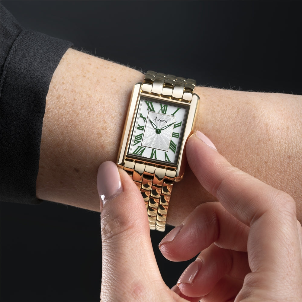 Accurist Women's Rectangle Green Numeral Gold Watch