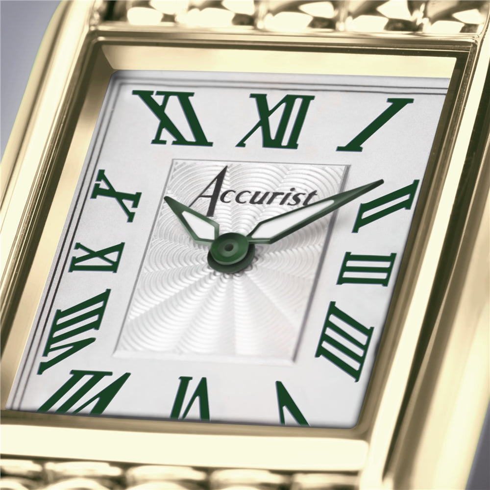 Accurist Women's Rectangle Green Numeral Gold Watch