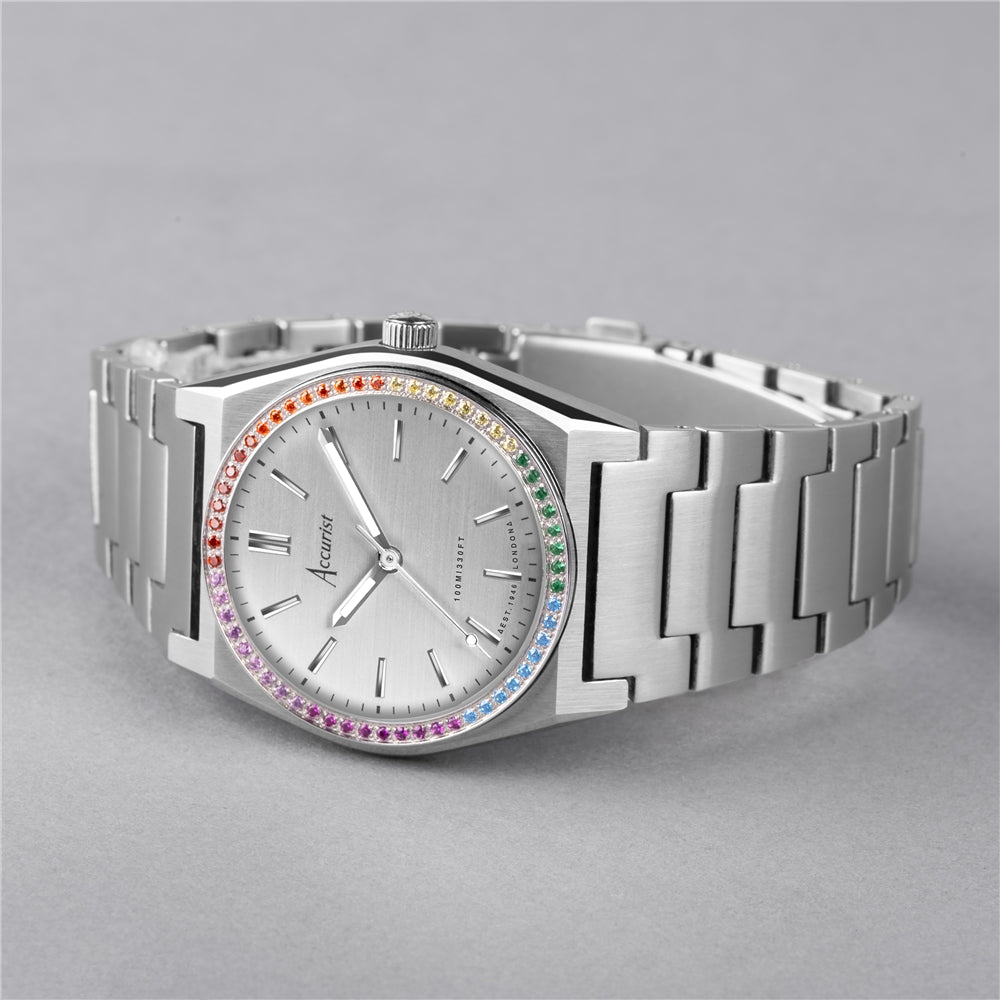 Accurist Women's Origin Rainbow Stone Set Silver Watch
