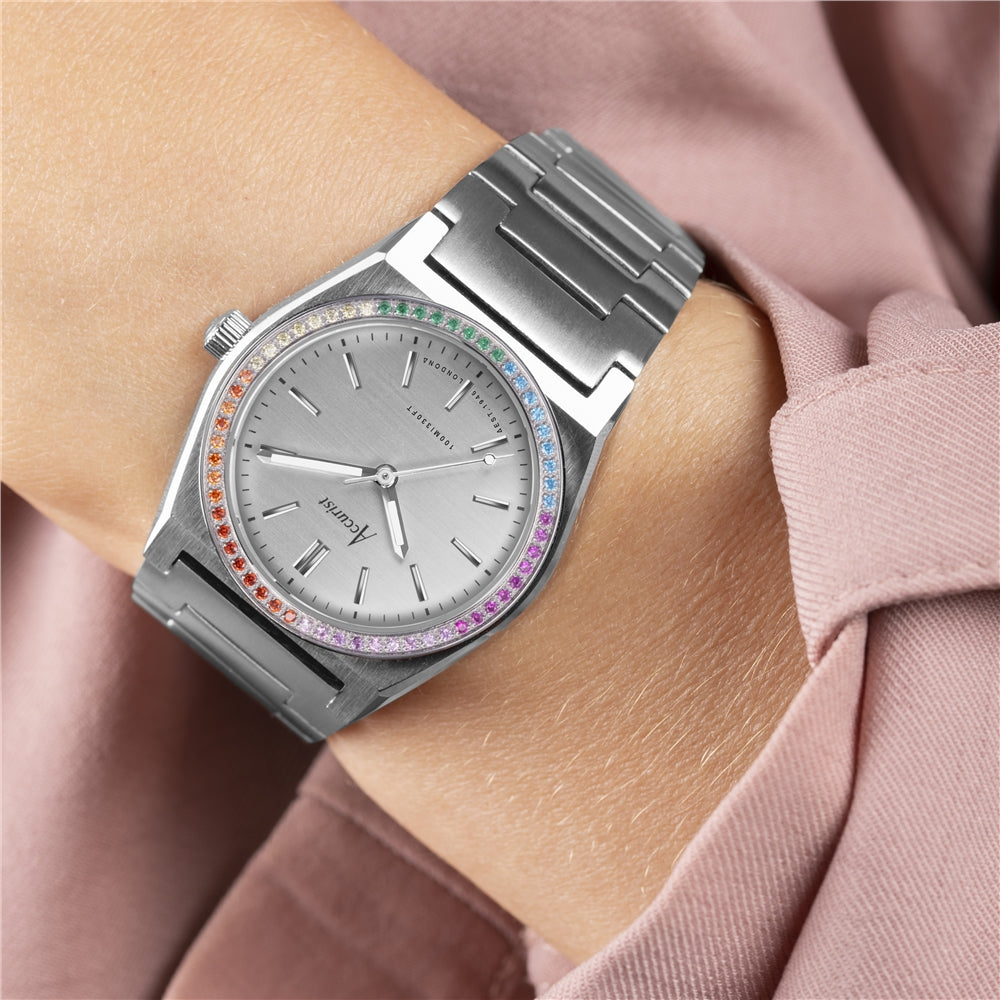 Accurist Women's Origin Rainbow Stone Set Silver Watch