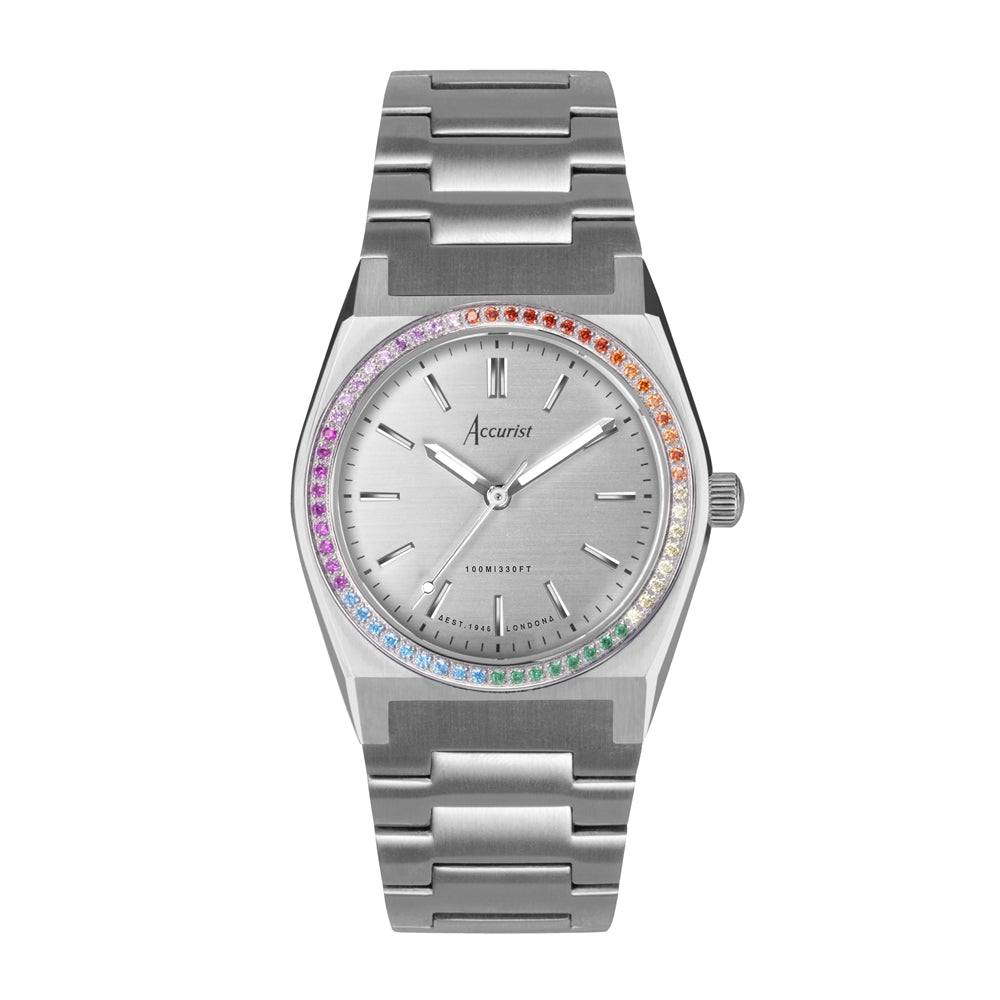Accurist Women's Origin Rainbow Stone Set Silver Watch