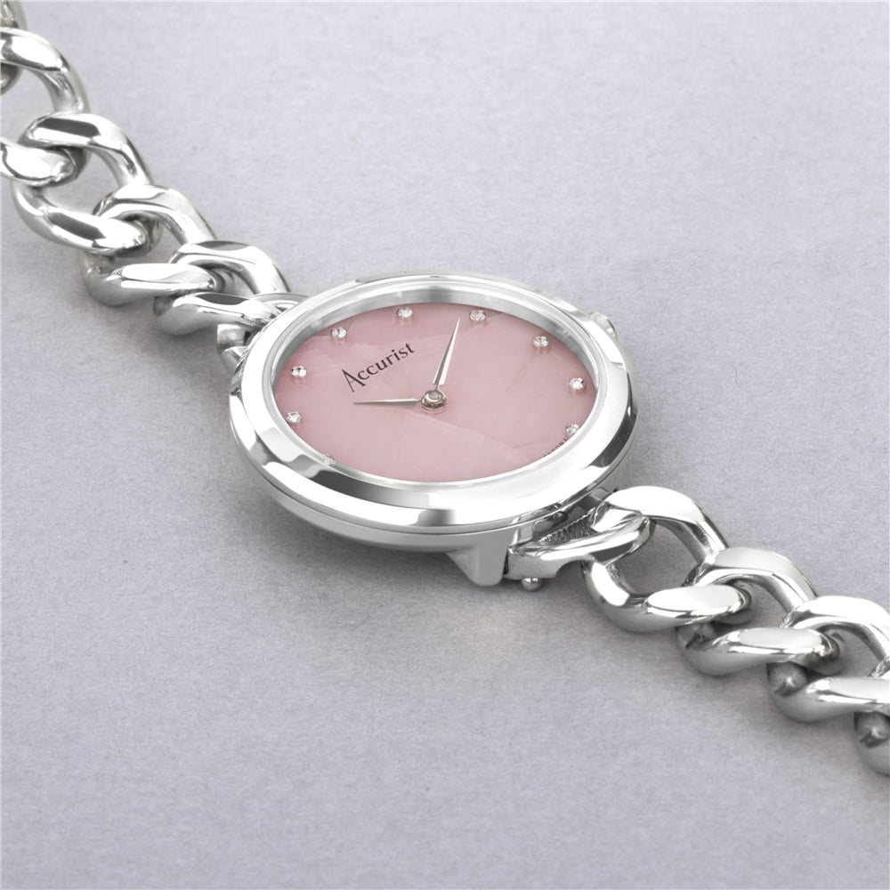 Accurist Women's Jewellery Curb Chain Rose Dial Silver Watch
