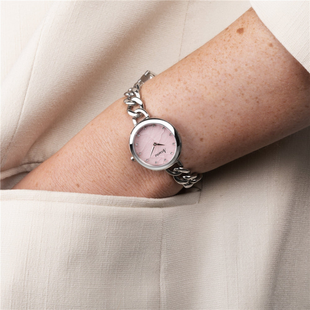 Accurist Women's Jewellery Curb Chain Rose Dial Silver Watch