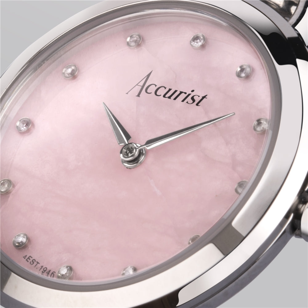 Accurist Women's Jewellery Curb Chain Rose Dial Silver Watch