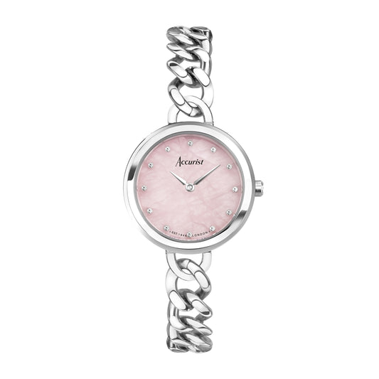 Accurist Women's Jewellery Curb Chain Rose Dial Silver Watch