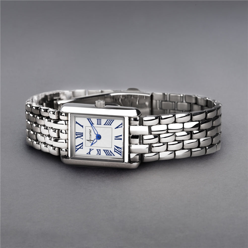 Accurist Women's Rectangle Silver White Dial Watch