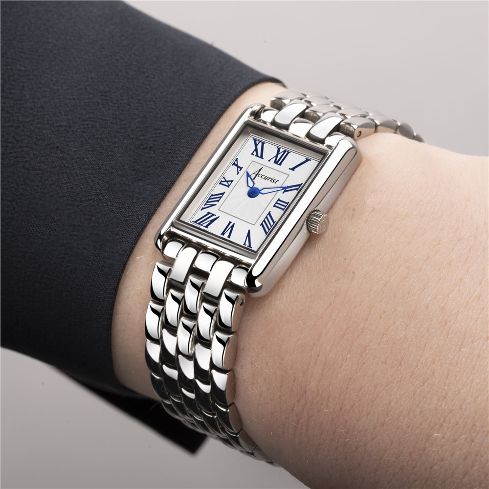 Accurist Women's Rectangle Silver White Dial Watch