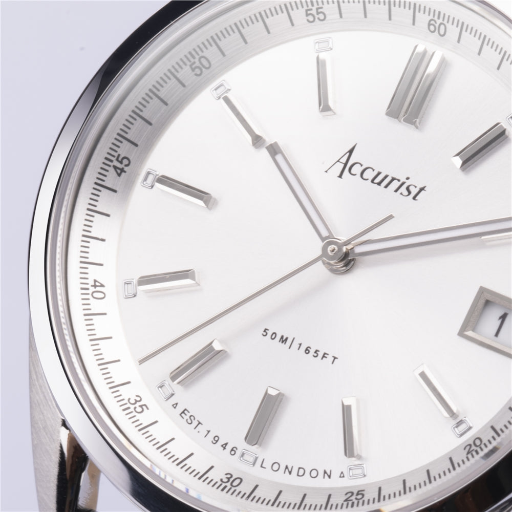 Accurist Unisex Everyday Silver Dial Black Leather Strap Watch