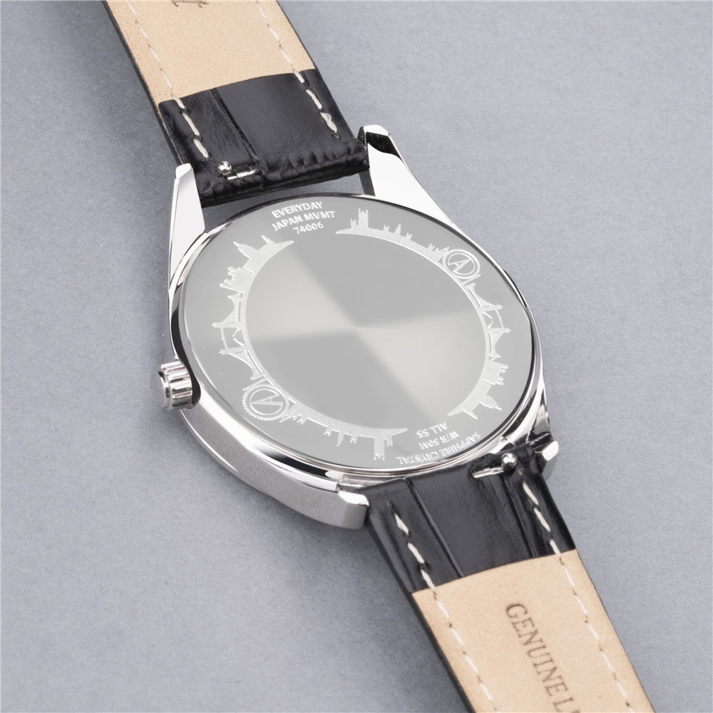 Accurist Unisex Everyday Silver Dial Black Leather Strap Watch