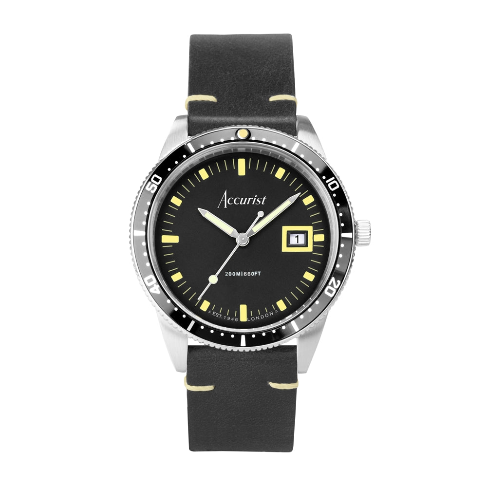 Accurist Men's Dive Black Dial Rubber Strap Watch