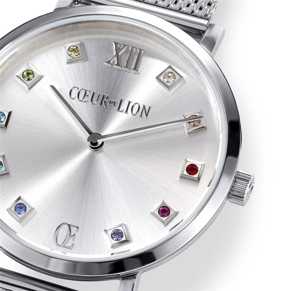 Coeur De Lion Silver Multicolour Cube Round Watch