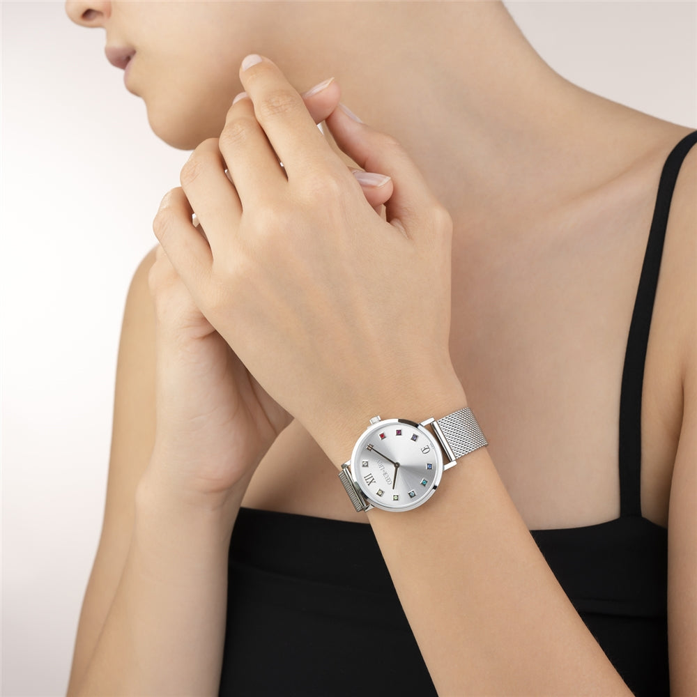 Coeur De Lion Silver Multicolour Cube Round Watch