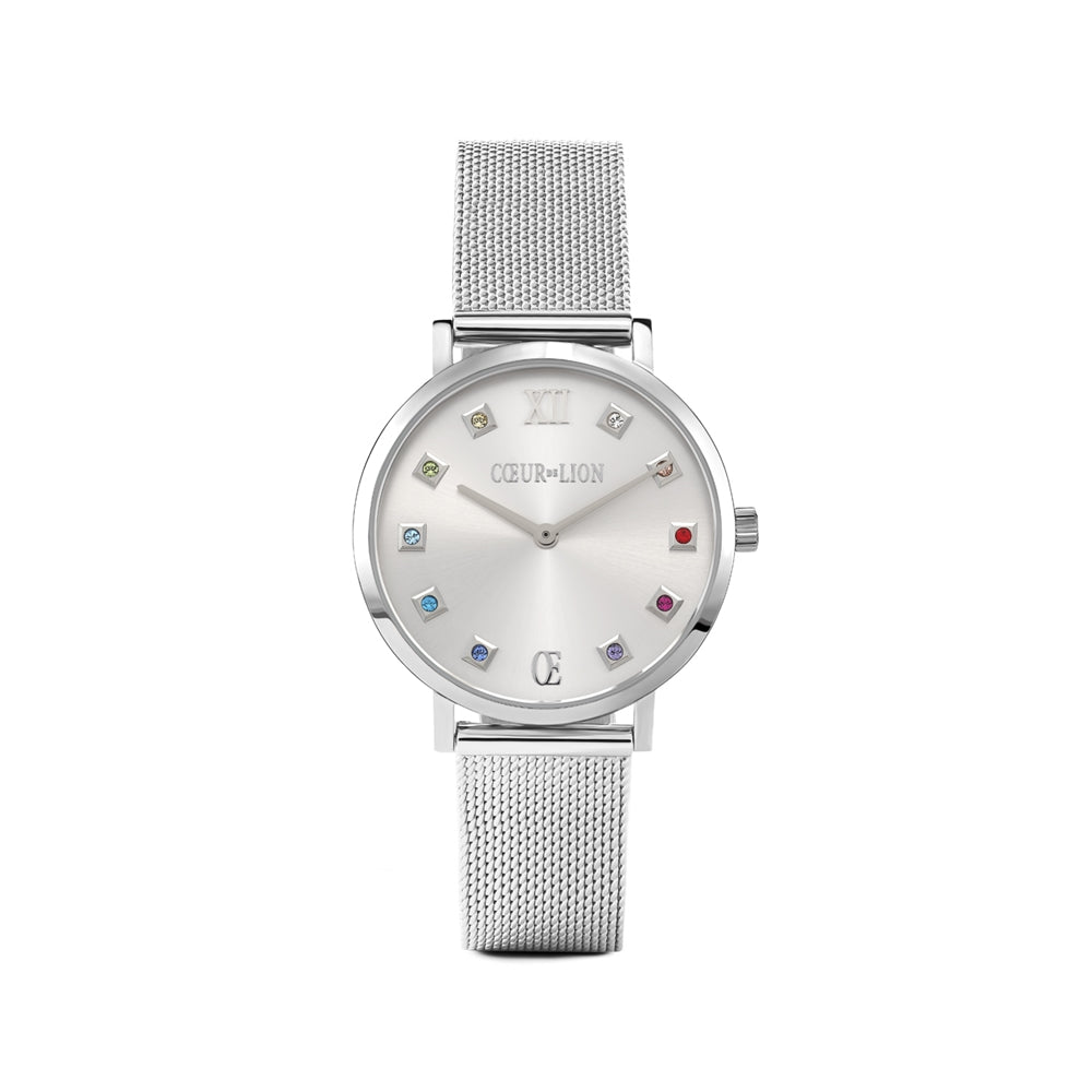 Coeur De Lion Silver Multicolour Cube Round Watch