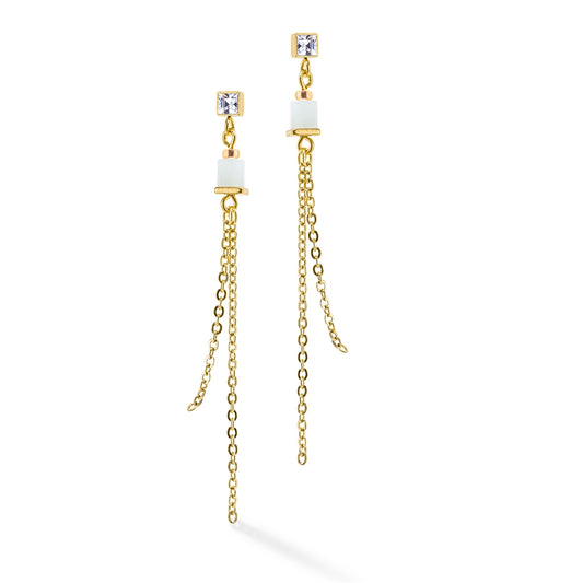 Coeur De Lion Gold Past White Cube Drop Earrings