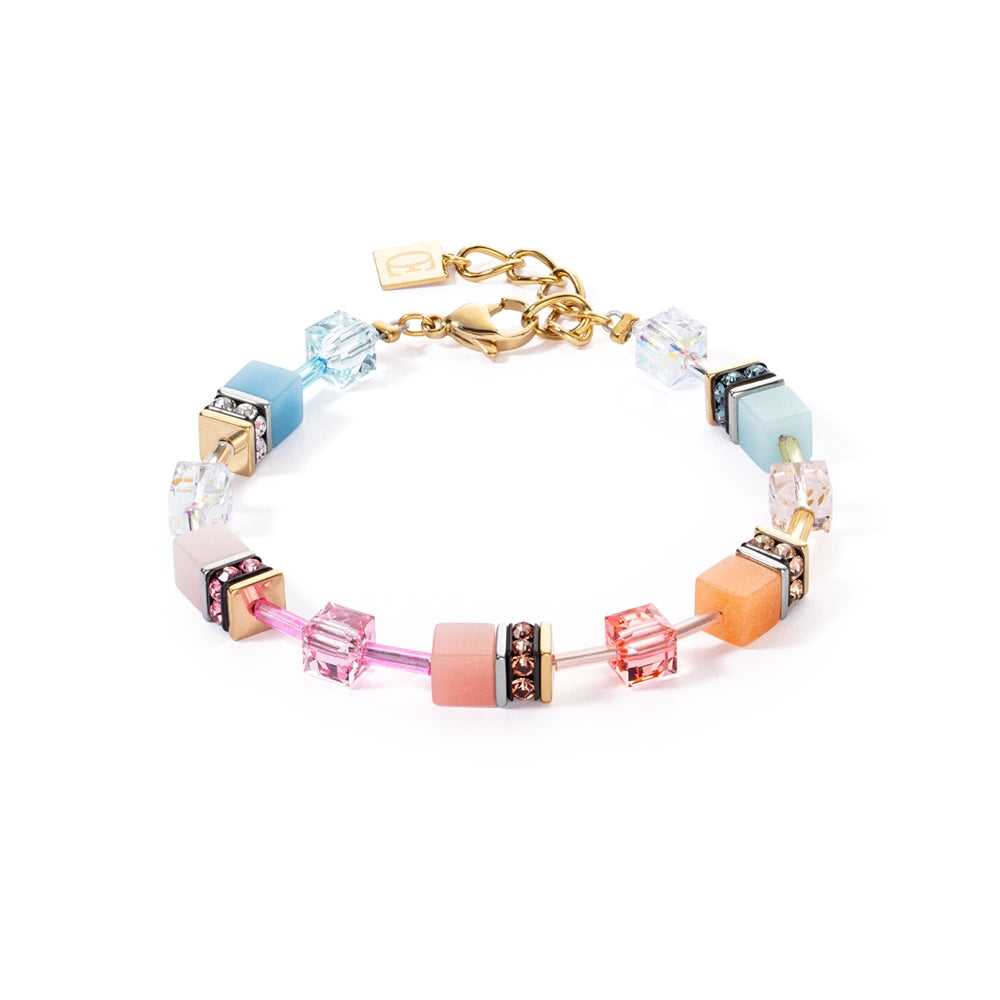 Coeur De Lion Gold Aqua Apricot Cubes Bracelet