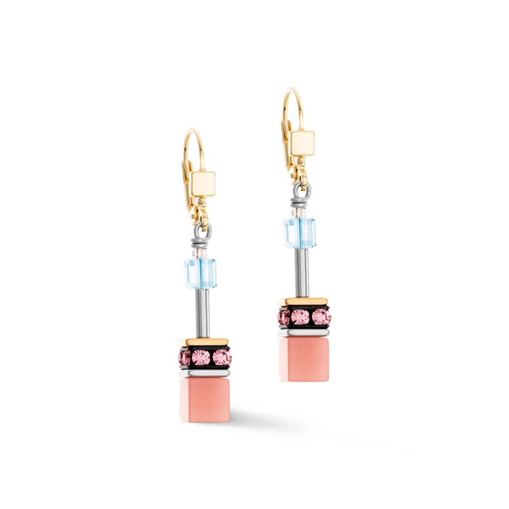 Coeur De Lion Gold Aqua Apricot Cubes Earrings