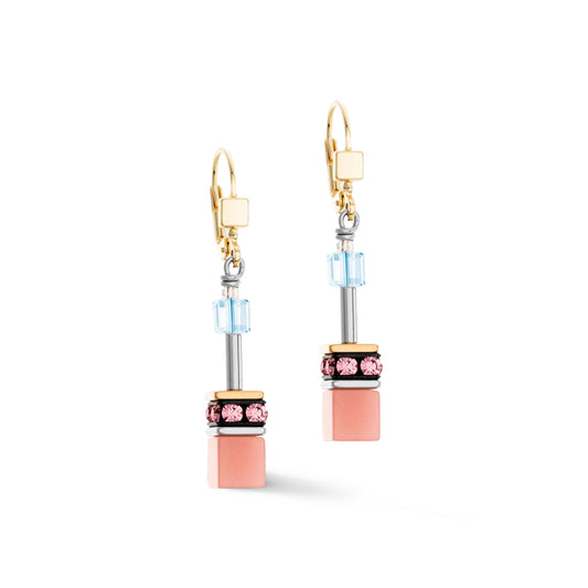 Coeur De Lion Gold Aqua Apricot Cubes Earrings