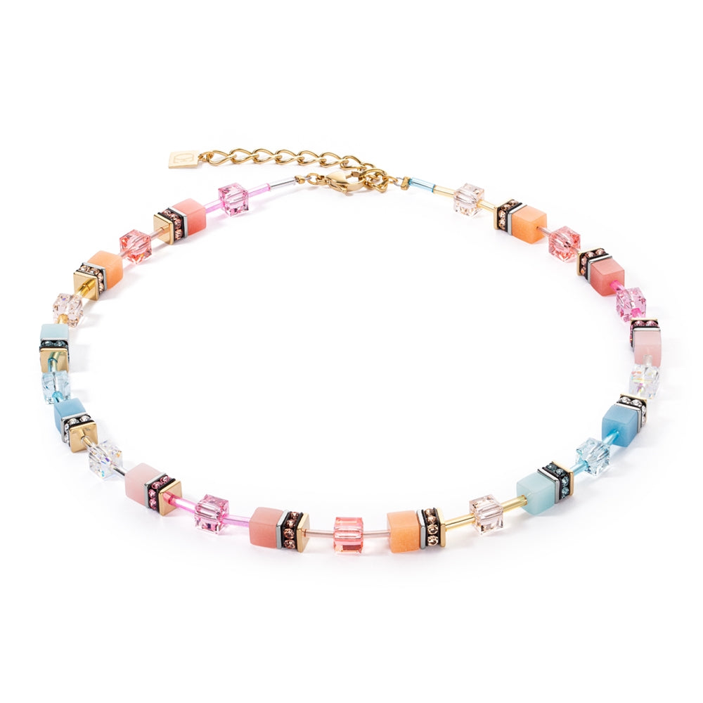 Coeur De Lion Gold Aqua Apricot Cubes Necklace