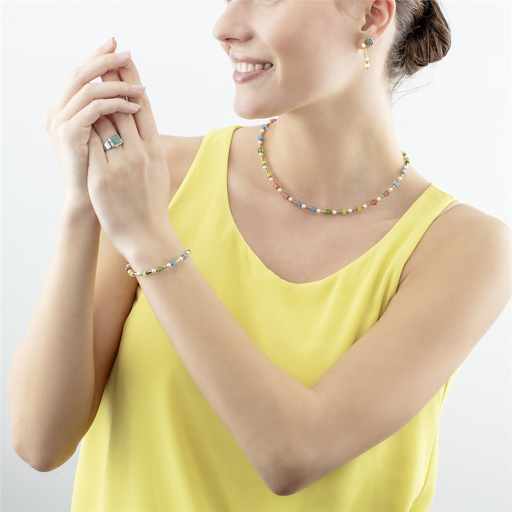 Coeur De Lion Gold Multicolour Pearl Petite Cubes Necklace
