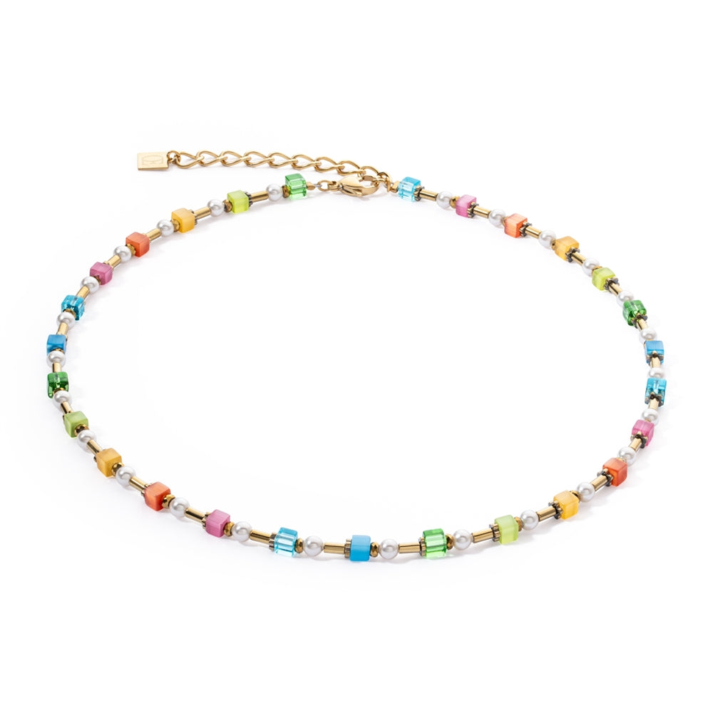 Coeur De Lion Gold Multicolour Pearl Petite Cubes Necklace