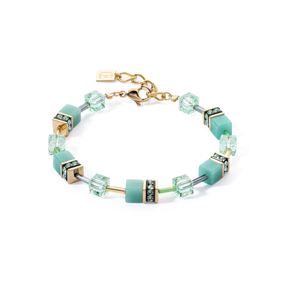 Coeur De Lion Gold Soft Green Cubes Bracelet