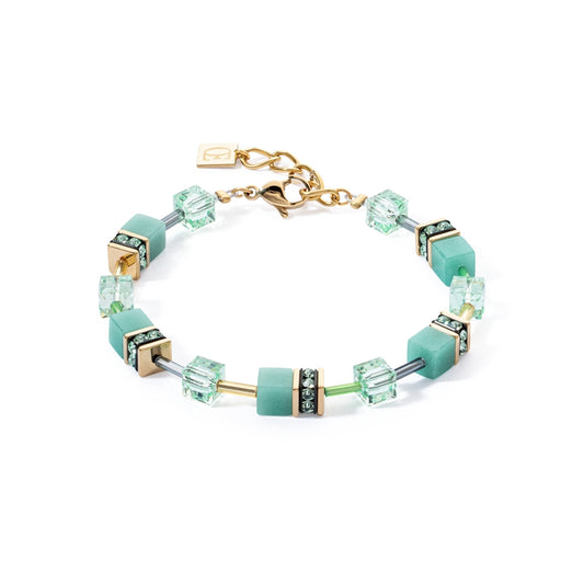 Coeur De Lion Gold Soft Green Cubes Bracelet