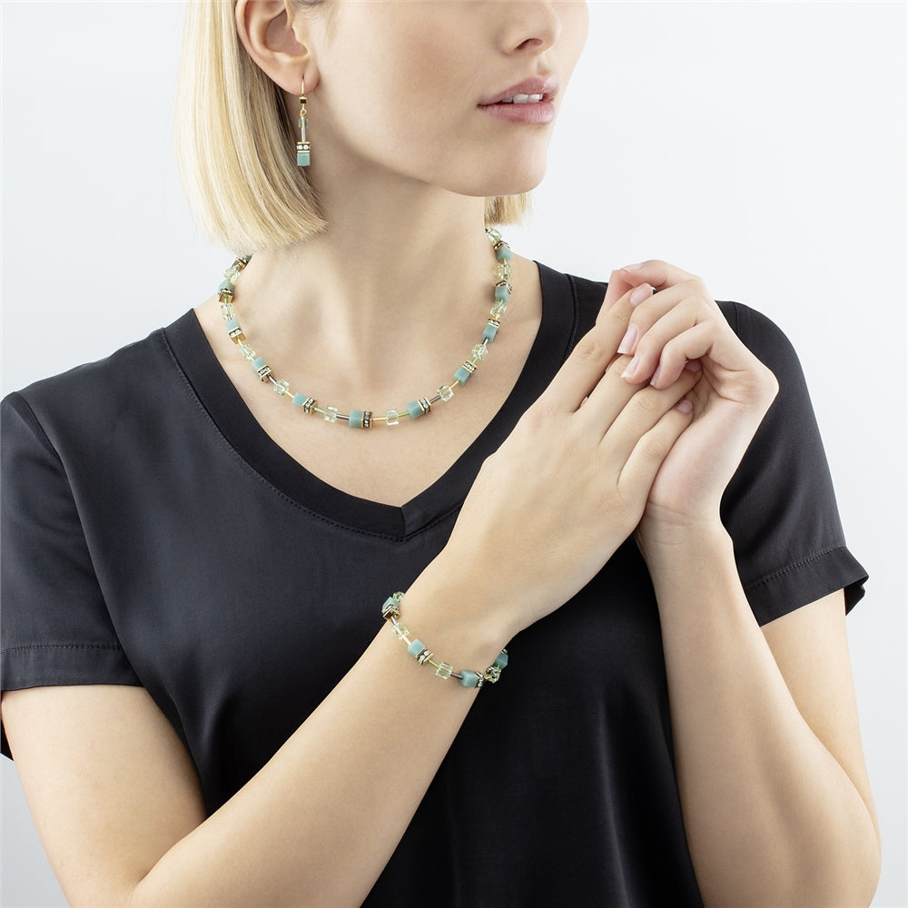 Coeur De Lion Gold Soft Green Cubes Earrings
