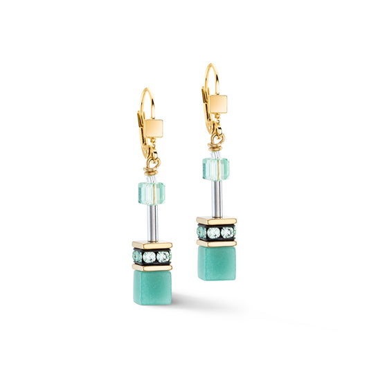 Coeur De Lion Gold Soft Green Cubes Earrings