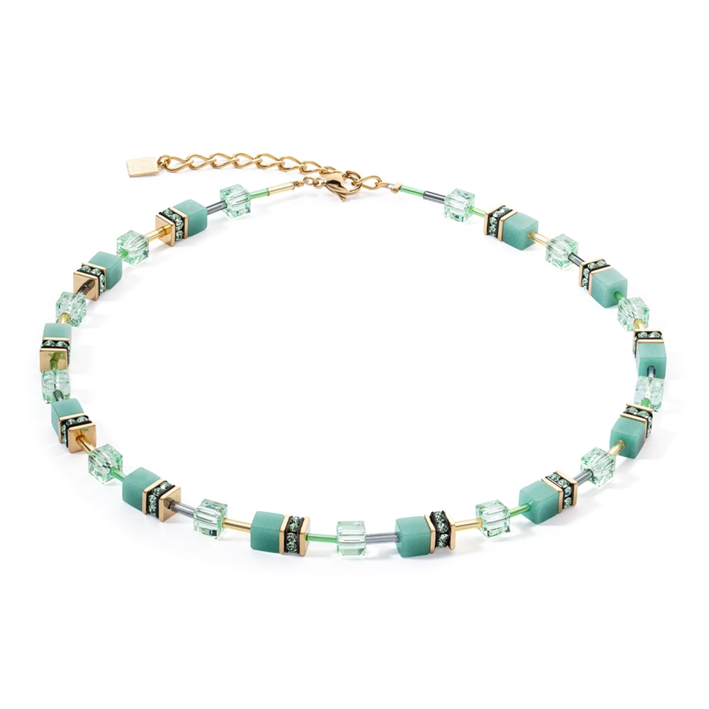 Coeur De Lion Gold Soft Green Cubes Necklace