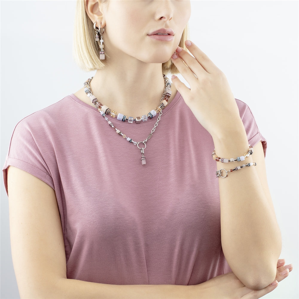 Coeur De Lion Silver Apricot Charm Link Cubes Hoops