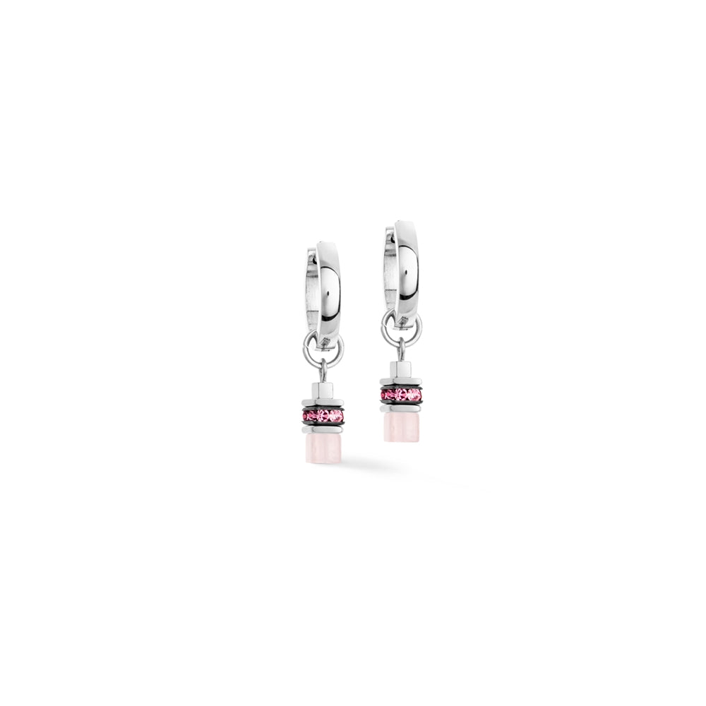 Coeur De Lion Silver Apricot Charm Link Cubes Hoops