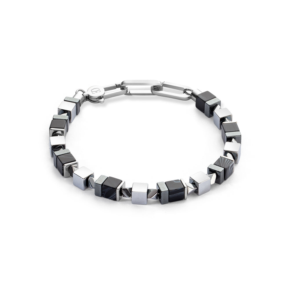 Coeur De Lion Men's Silver Black Cubes Bracelet