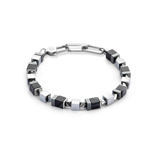 Coeur De Lion Men's Silver Black Cubes Bracelet