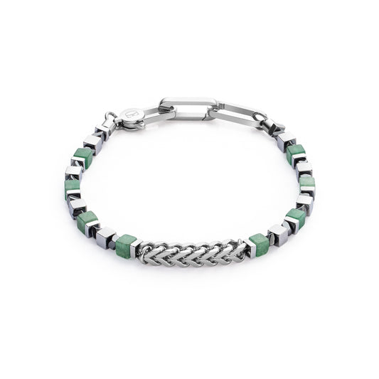 Coeur De Lion Men's Silver Green Cubes Bracelet