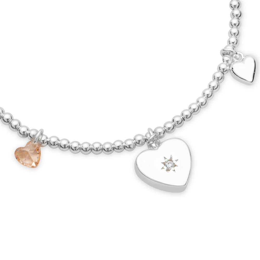 Karma Silver Pink Hearts Charms Bracelets Set