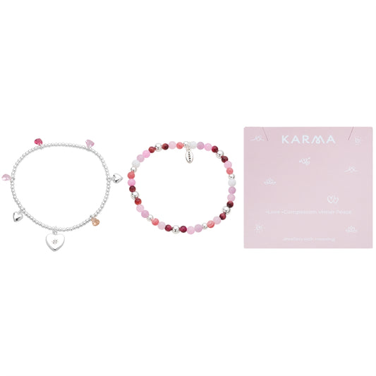 Karma Silver Pink Hearts Charms Bracelets Set
