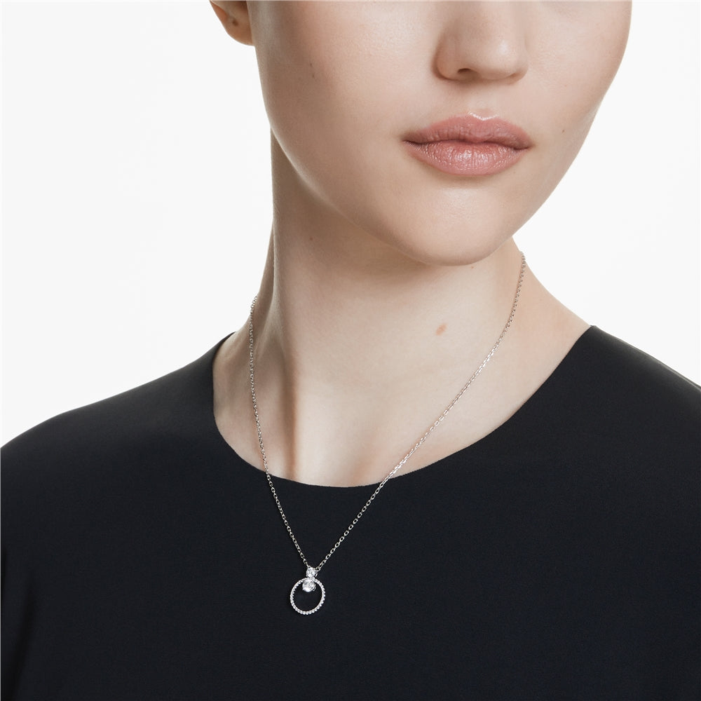 Swarovski Constella Rhodium Plated Round Crystal Circular Pendant Necklace