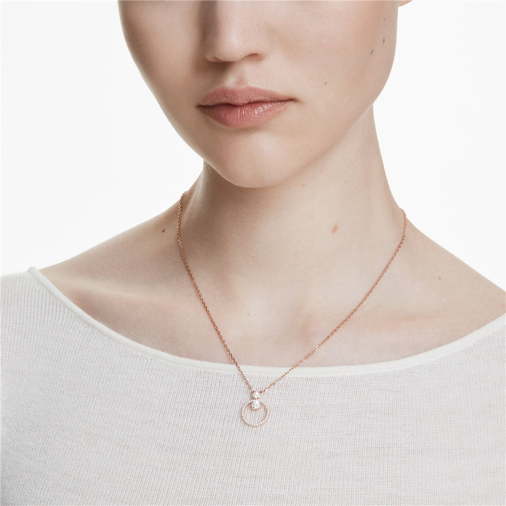 Swarovski Constella Rose-Gold Round Crystal Circular Pendant Necklace