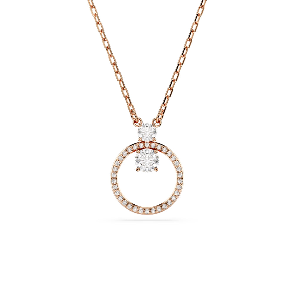 Swarovski Constella Rose-Gold Round Crystal Circular Pendant Necklace