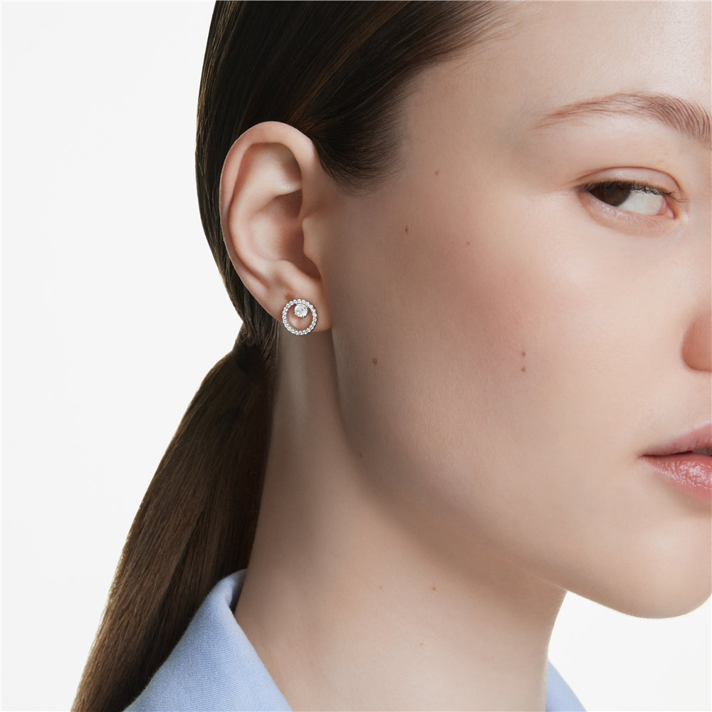Swarovski Constella Rhodium Plated Round Crystal Stud Earrings