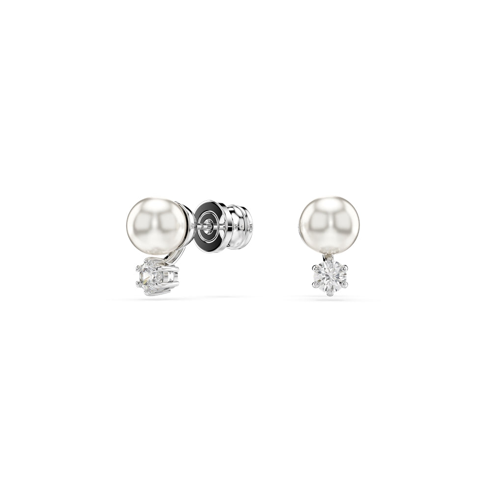 Swarovski Matrix Rhodium Plated Crystal Pearl Stud Earrings