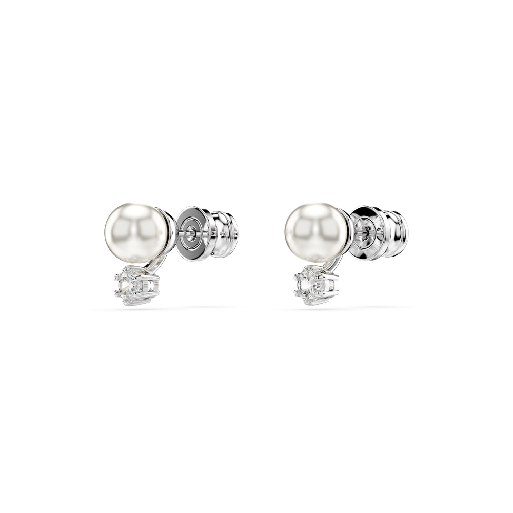Swarovski Matrix Rhodium Plated Crystal Pearl Stud Earrings