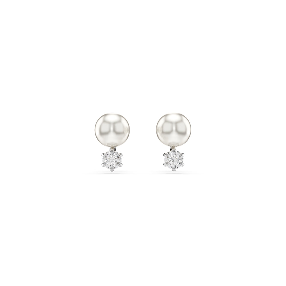 Swarovski Matrix Rhodium Plated Crystal Pearl Stud Earrings
