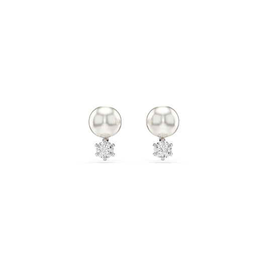 Swarovski Matrix Rhodium Plated Crystal Pearl Stud Earrings