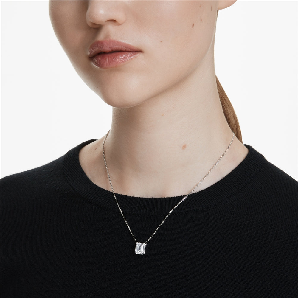 Swarovski Stilla Rhodium Plated Octagon Cut Crystal Pendant