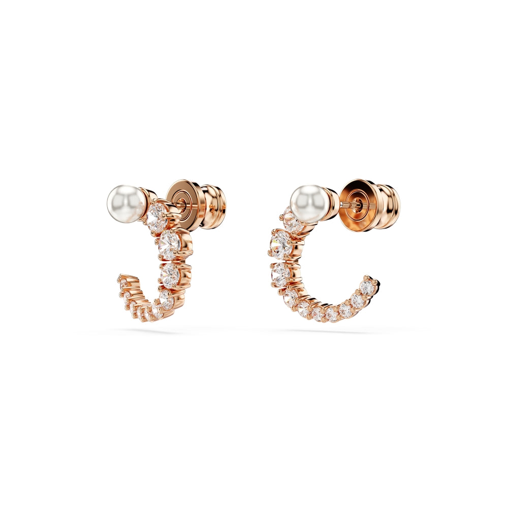 Swarovski Matrix Rose-Gold White Crystal Pearl Hoop Earrings