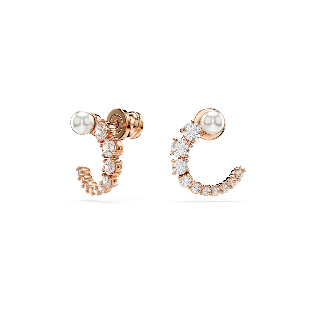 Swarovski Matrix Rose-Gold White Crystal Pearl Hoop Earrings
